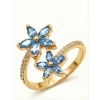 Mikro Taşlı Mavi Kardelen Çiçeği Gümüş Yüzük - Altın