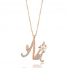 Işıltılı Manolya Çiçeği M Harfi Gümüş Harfli Kolye - Rose