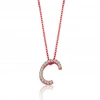 Işıltılı Prizma C Harfi Gümüş Kolye - Rose