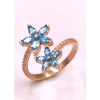 Mikro Taşlı Mavi Kardelen Çiçeği Gümüş Yüzük - Rose