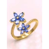 Mikro Taşlı Mavi Kardelen Çiçeği Gümüş Yüzük - Altın
