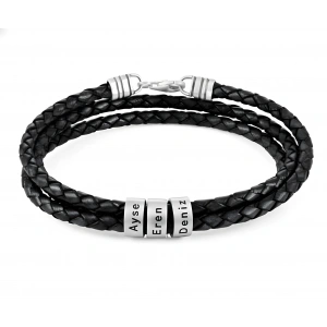 3 Sıralı Örme Deri Isimli Gümüş Bileklik