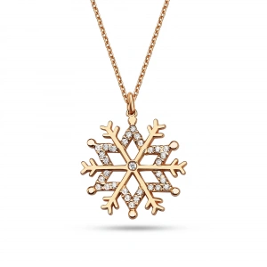 Işıltılı Taşlı Kar Tanesi Gümüş Kolye - Rose