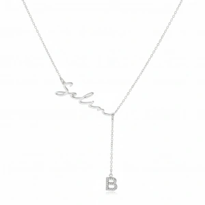 Yeni Taşlı Harf İsimli Gümüş Kolye - Gümüş