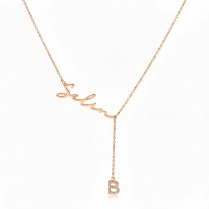 Yeni Taşlı Harf İsimli Gümüş Kolye - Rose