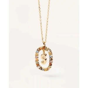 Renkli Taşlı Gümüş Harf Kolye - Altın