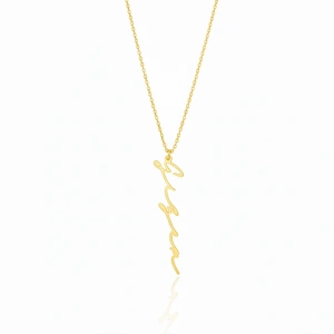 Yeni Trend Dikey Imza 925 Ayar Gümüş Kolye - Altın