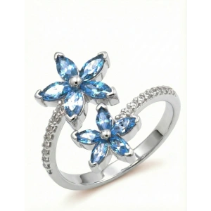 Mikro Taşlı Mavi Kardelen Çiçeği Gümüş Yüzük - Gümüş