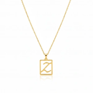 Çerçeveli Harf Gümüş Kolye - Altın