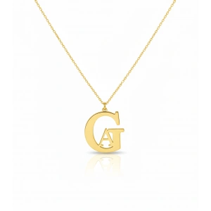 Tasarım İç İçe Harf Gümüş Kolye - Altın