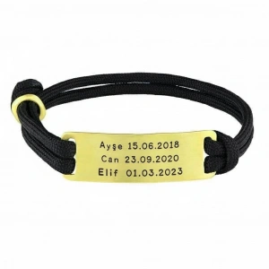 Plaka İsimli Gümüş İpli Bileklik - Altın