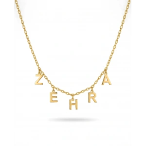 Sallantılı İsim Gümüş Kolye - Altın