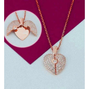 Açılan Kalp Taşlı Gümüş  Kolye - Rose