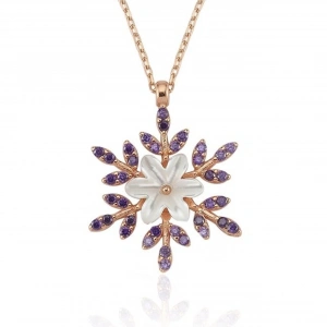 Ametist Taşlı Kar Çiçeği Flowers Gümüş Kolye - Rose