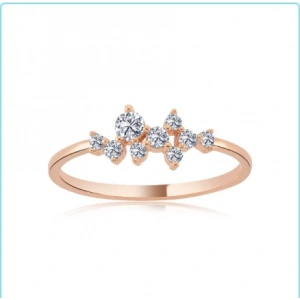 Asimetrik Işıltı Taşlı Gümüş Yüzük - Rose