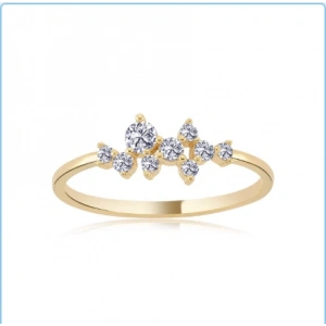 Asimetrik Işıltı Taşlı Gümüş Yüzük - Altın