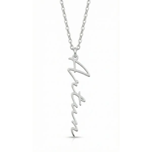 Kişiye Özel Dikey Yazılı Gümüş Erkek Kolyesi