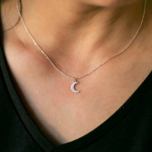 Ay Gümüş Kolye - Altın