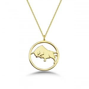Çember Boğa Burcu Gümüş Kolye - Altın