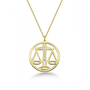 Çember Terazi Burcu Gümüş Kolye - Altın
