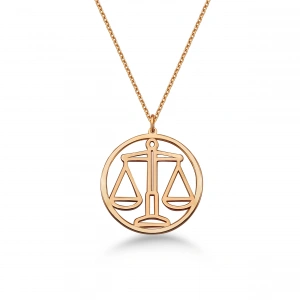 Çember Terazi Burcu Gümüş Kolye - Rose