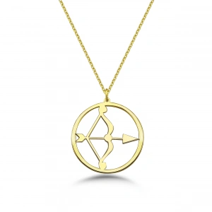 Çember Yay Burcu Gümüş Kolye - Altın