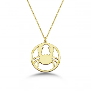 Çember Yengeç Burcu Gümüş Kolye - Altın