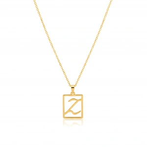 Çerçeveli Harf Gümüş Kolye - Altın