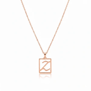 Çerçeveli Harf Gümüş Kolye - Rose