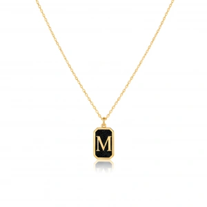 Gece Siyahı Parıltısı Harf Gümüş Kolye - Altın