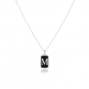 Gece Siyahı Parıltısı Harf Gümüş Kolye - Gümüş