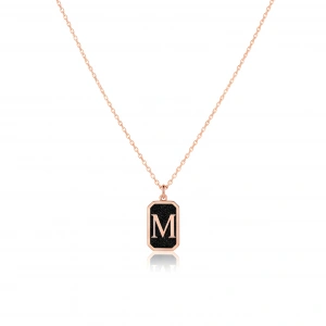 Gece Siyahı Parıltısı Harf Gümüş Kolye - Rose