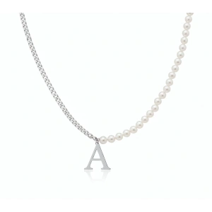 İnci Harf Gümüş Kolye - Gümüş