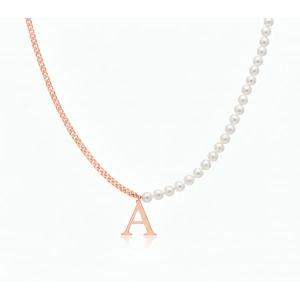 İnci Harf Gümüş Kolye - Rose