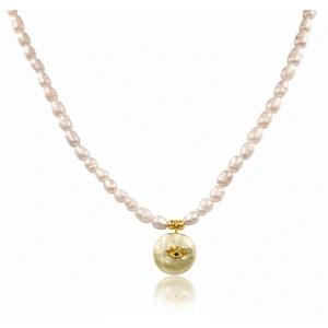 İncili Göz Gümüş Kolye - Altın