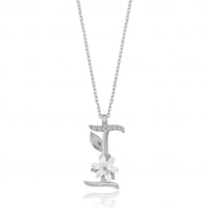 Işıltılı Manolya Çiçeği I Harfi Gümüş Harfli Kolye - Gümüş