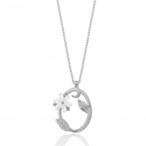 Işıltılı Manolya Çiçeği O Harfi Gümüş Harfli Kolye - Gümüş