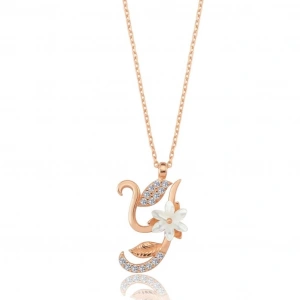 Işıltılı Manolya Çiçeği Y Harfi Gümüş Harfli Kolye - Rose