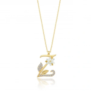 Işıltılı Manolya Çiçeği Z Harfi Gümüş Harfli Kolye - Altın