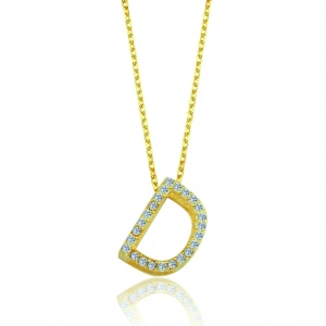 Işıltılı Prizma D Harfi Gümüş Kolye - Altın