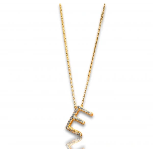 Işıltılı Prizma E Harfi Gümüş Kolye - Altın