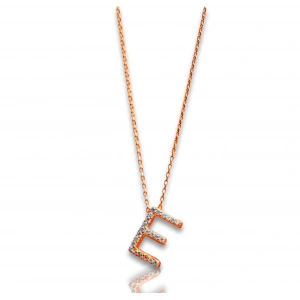 Işıltılı Prizma E Harfi Gümüş Kolye - Rose