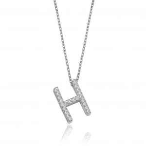 Işıltılı Prizma H Harfi Gümüş Kolye - Gümüş