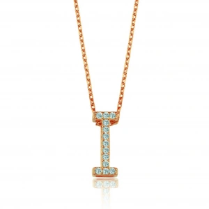 Işıltılı Prizma I Harfi Gümüş Kolye - Rose