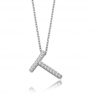 Işıltılı Prizma T Harfi Gümüş Kolye - Gümüş