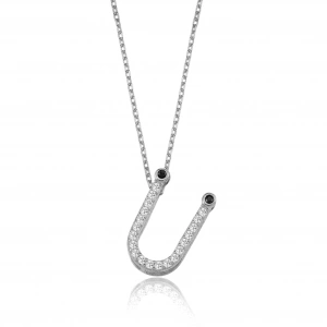 Işıltılı Prizma Ü Harfi Gümüş Kolye - Gümüş