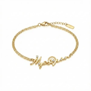 Kalbimin İmzası Işıltılı Gümüş İsim Bileklik - altın