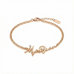 Kalbimin İmzası Işıltılı Gümüş İsim Bileklik - Rose