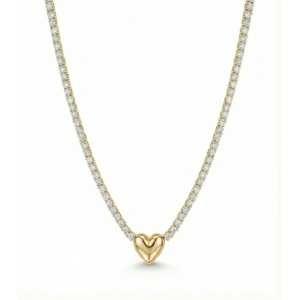 Kalp Suyolu Taşlı Gümüş Kolye - Altın