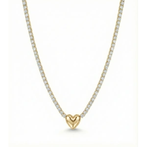 Kalp Suyolu Taşlı Gümüş Kolye - Altın